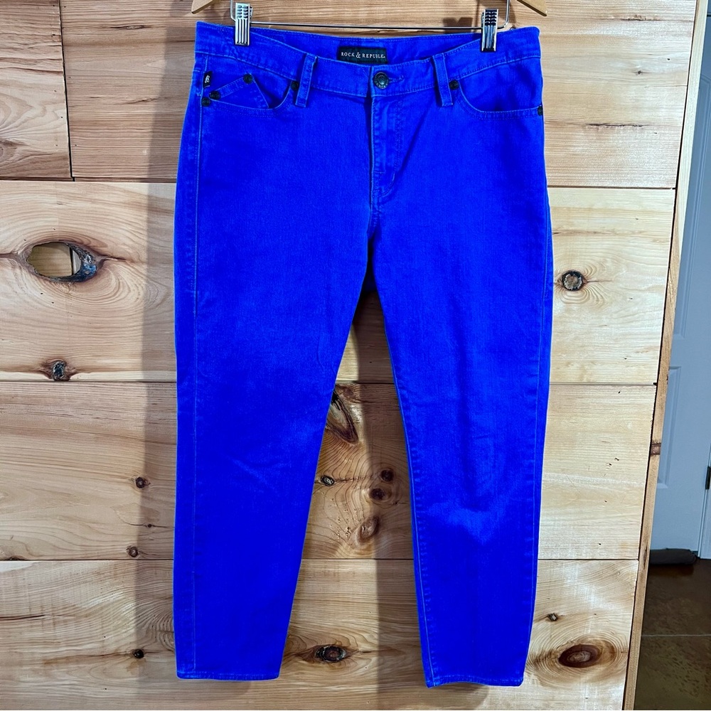 Rock & Republic Royal Blue Denim 5-Pocket Cropped Jeans Classic Preppy Normcore